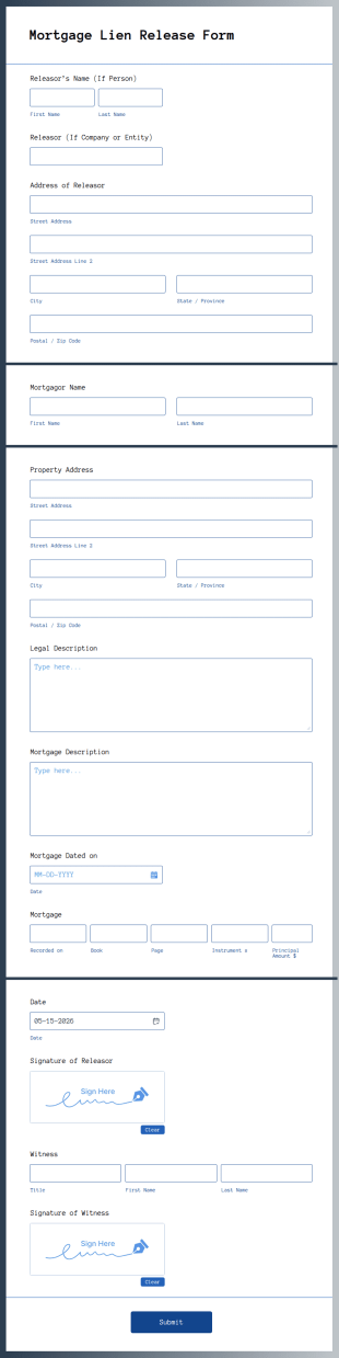 Mortgage Lien Release Form Template