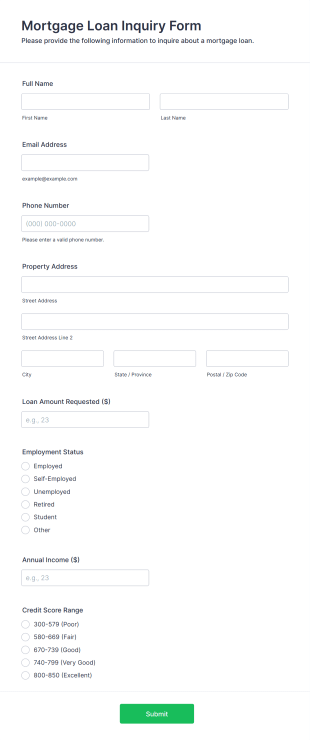 Mortgage Loan Inquiry Form Template