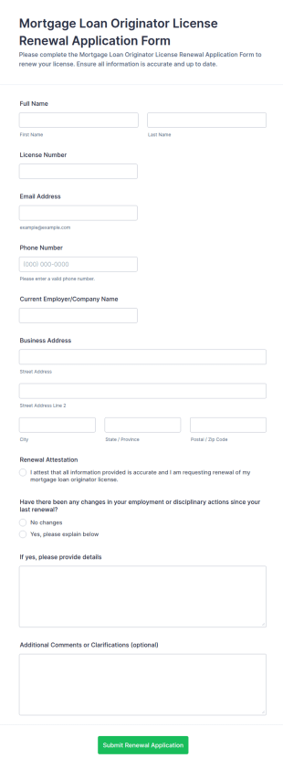 Mortgage Loan Originator License Renewal Form Template