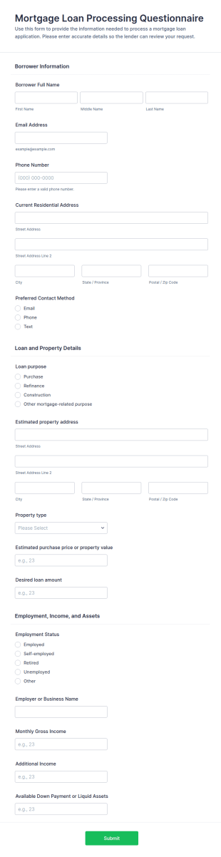 Mortgage Loan Processing Form Template