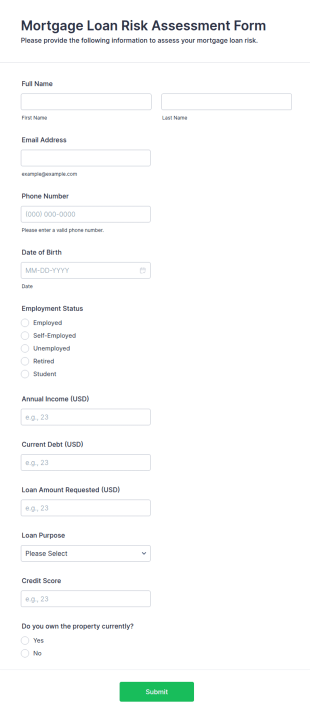 Mortgage Loan Risk Assessment Form Template