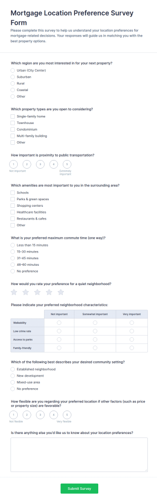 Mortgage Location Preference Survey Form Template