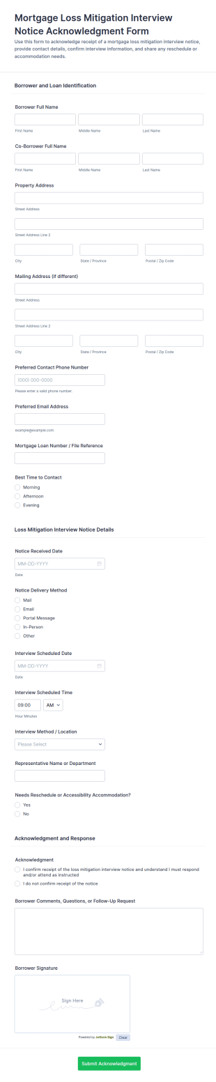 Mortgage Loss Mitigation Interview Notice Acknowledgment Form Template