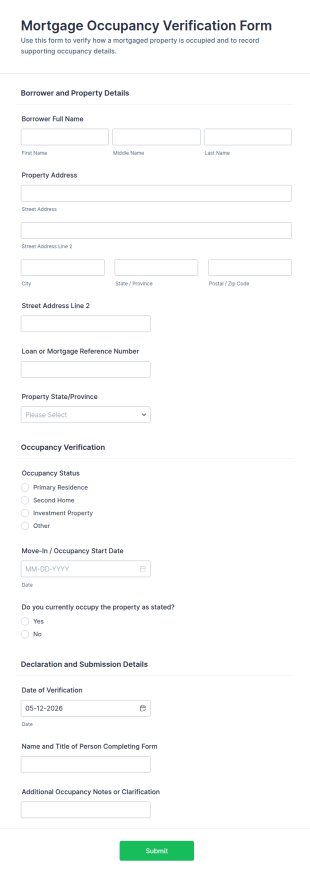 Mortgage Occupancy Verification Form Template