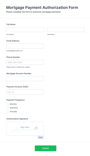 Mortgage Payment Authorization Form Template
