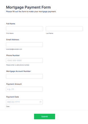 Mortgage Payment Form Template