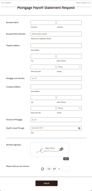 Mortgage Payoff Statement Request Form Template