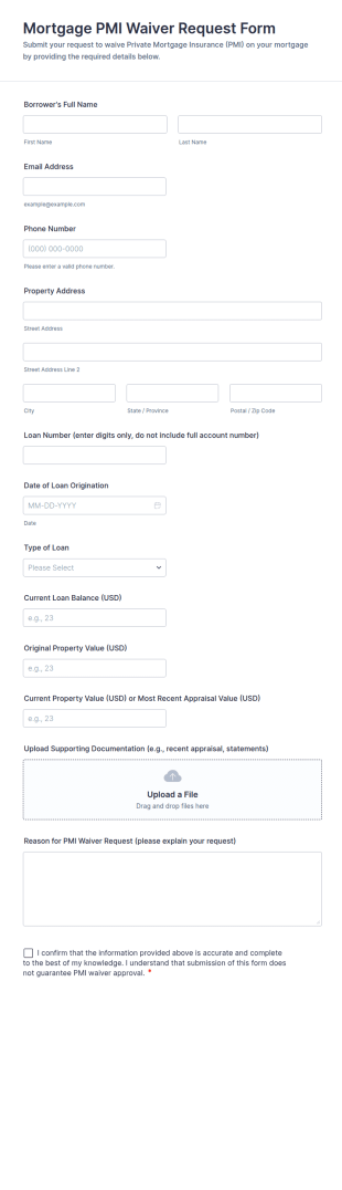 Mortgage PMI Waiver Request Form Template