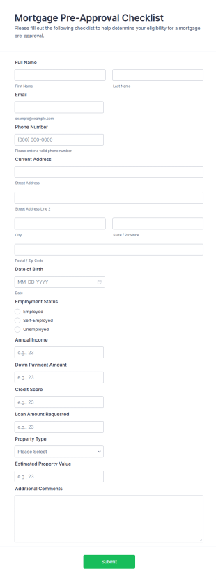 Mortgage Pre Approval Checklist Form Template