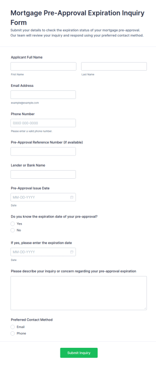 Mortgage Pre Approval Expiration Inquiry Form Template