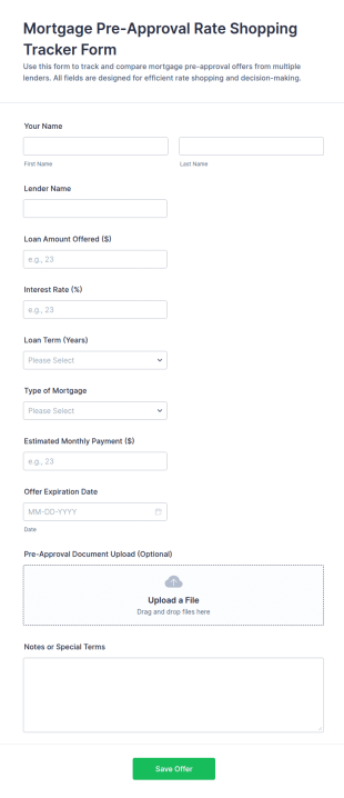 Mortgage Pre Approval Rate Shopping Tracker Form Template