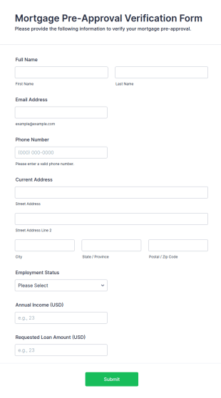 Mortgage Pre Approval Verification Form Template