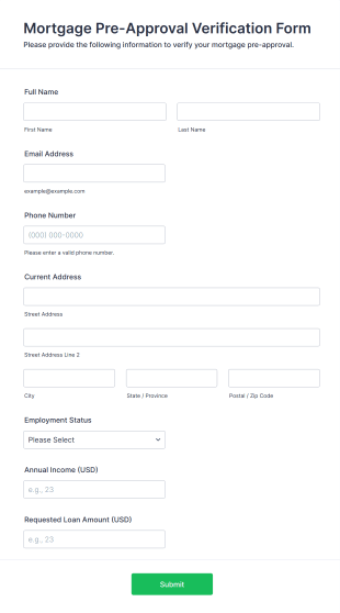Mortgage Pre Approval Verification Form Template