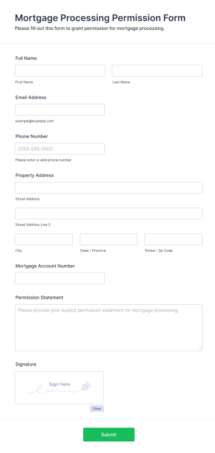 Mortgage Processing Permission Form Form Template