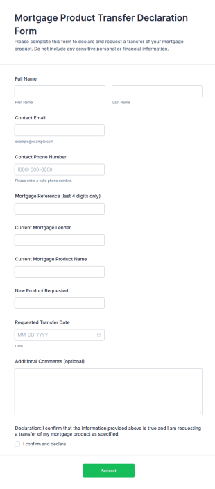 Mortgage Product Transfer Declaration Form Template