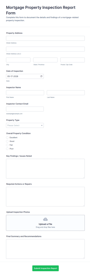 Mortgage Property Inspection Report Form Template