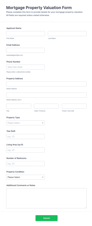 Mortgage Property Valuation Form Template