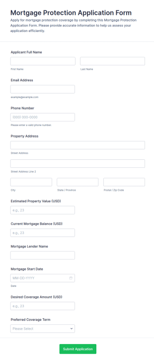 Mortgage Protection Application Form Template