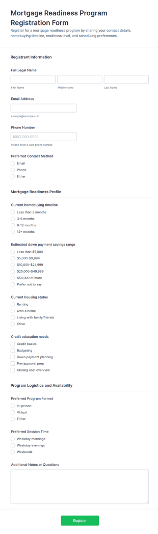 Mortgage Readiness Program Registration Form Template