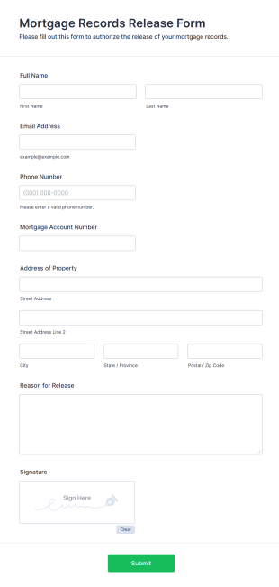 Mortgage Records Release Form Template