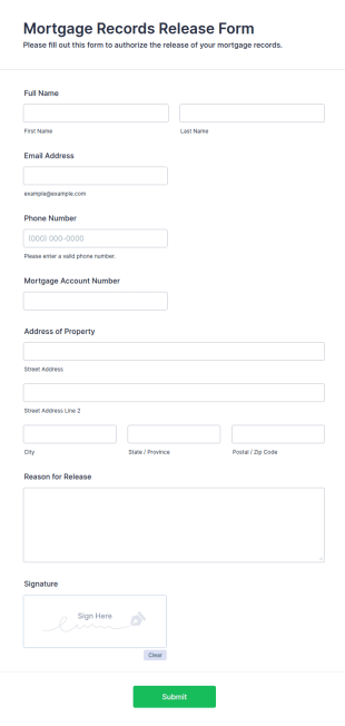 Mortgage Records Release Form Template