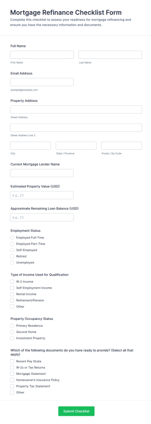 Mortgage Refinance Checklist Form Template