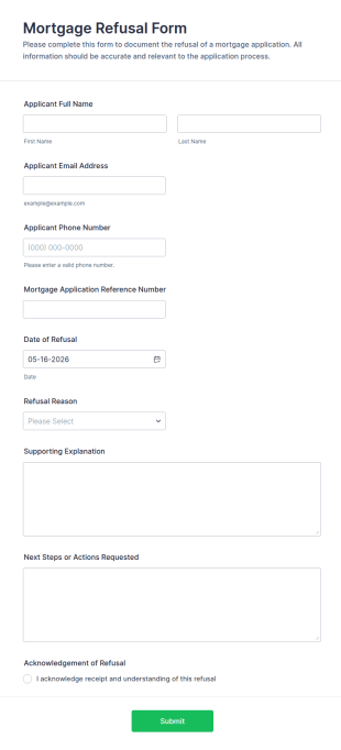 Mortgage Refusal Form Template