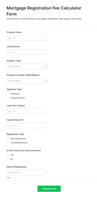 Mortgage Registration Fee Calculator Form Template