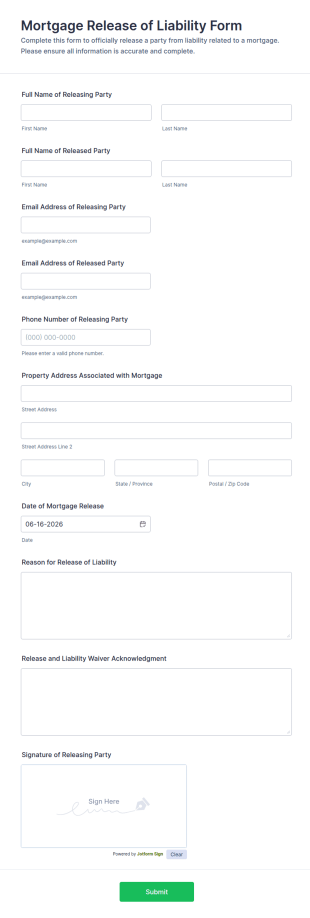 Mortgage Release Of Liability Form Template