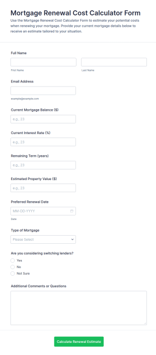 Mortgage Renewal Cost Calculator Form Template