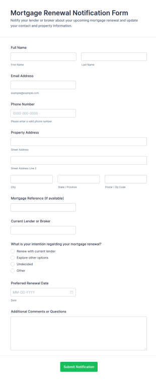 Mortgage Renewal Notification Form Template