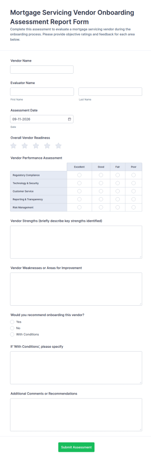 Mortgage Servicing Vendor Onboarding Assessment Report Form Template