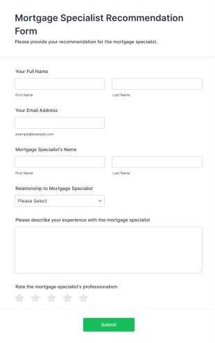 Mortgage Specialist Recommendation Form Template