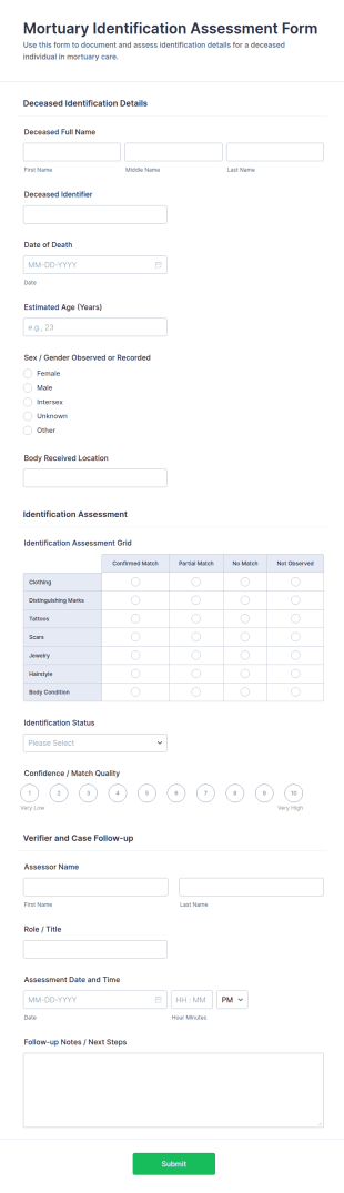 Mortuary Identification Assessment Form Template