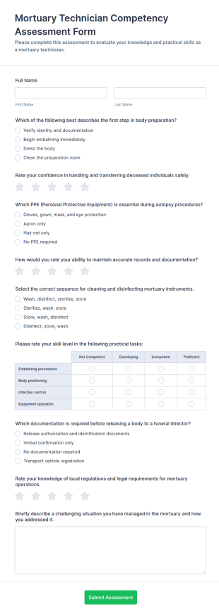 Mortuary Technician Competency Assessment Form Template