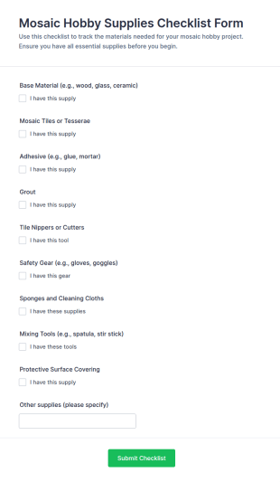 Mosaic Hobby Supplies Checklist Form Template