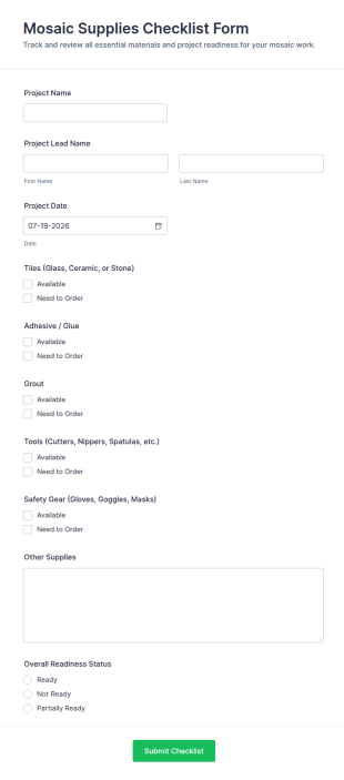 Mosaic Supplies Checklist Form Template