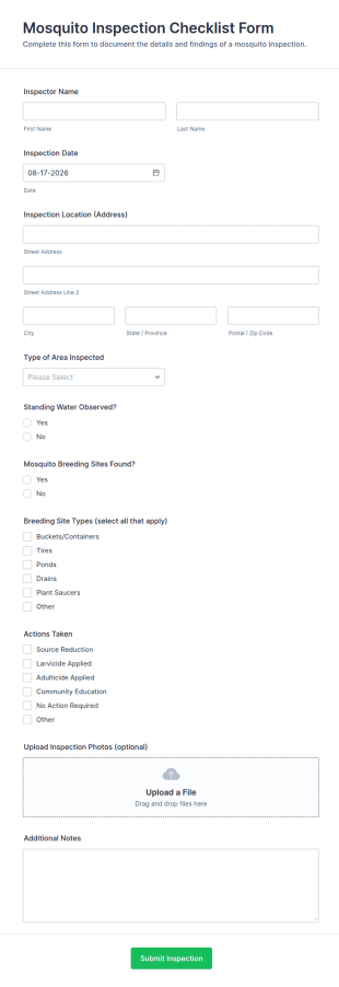 Mosquito Inspection Checklist Form Template