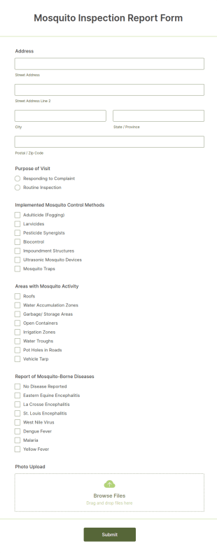 Mosquito Inspection Report Form Template