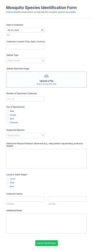 Mosquito Species Identification Form Template