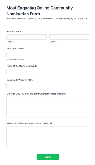 Most Engaging Online Community Nomination Form Template