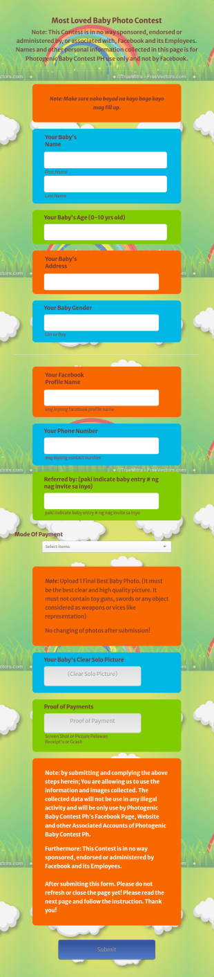 Most Loved Baby Photo Contest Batch 17 Form Template