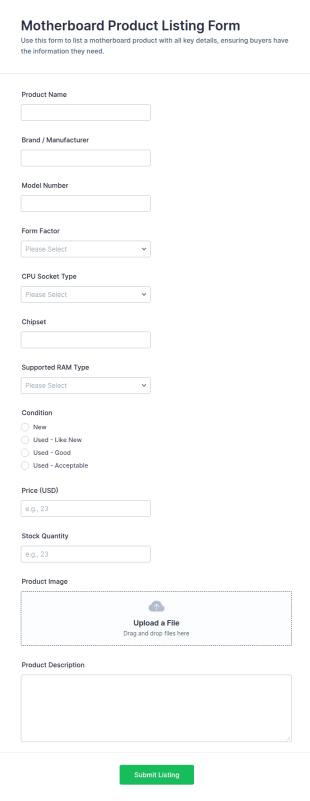 Motherboard Product Listing Form Template