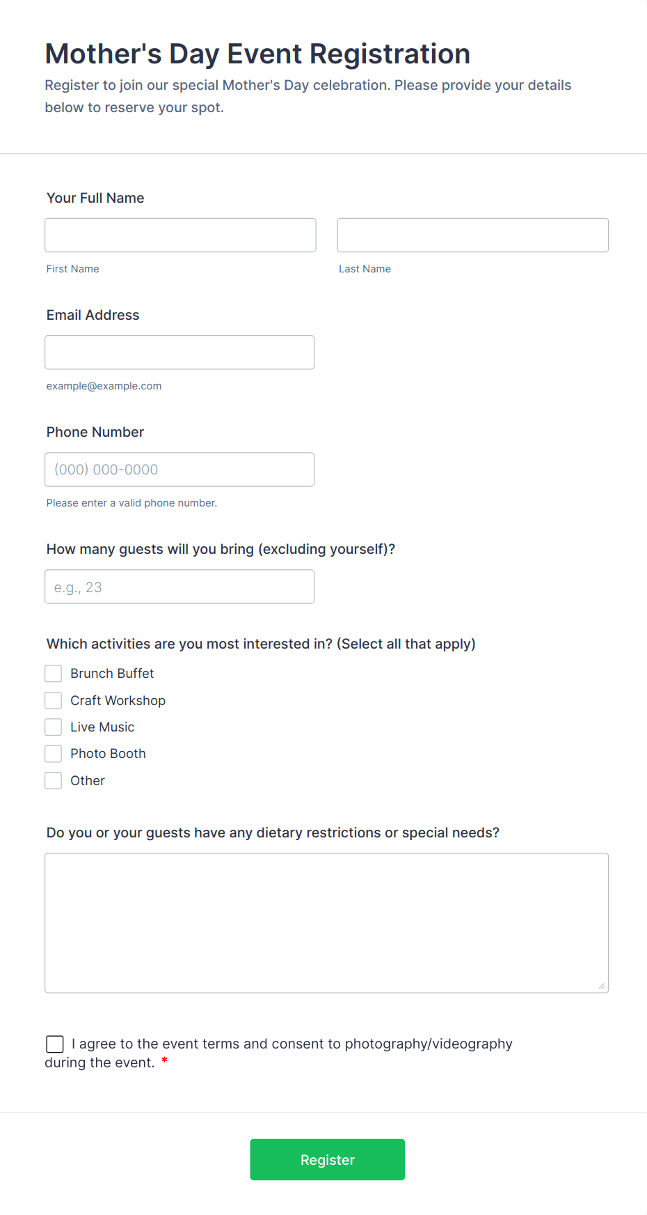 Mother's Day Event Registration Form Template | Jotform