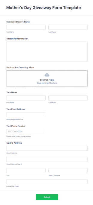 Mother's Day Giveaway Form Template