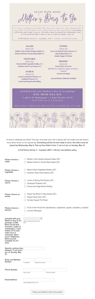 Mothers Day Meal Order Form Template