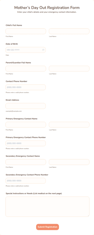 Mother’s Day Out Registration Form Template