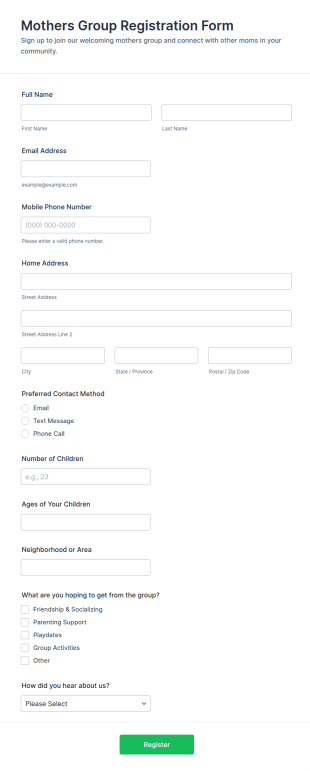 Mothers Group Registration Form Template