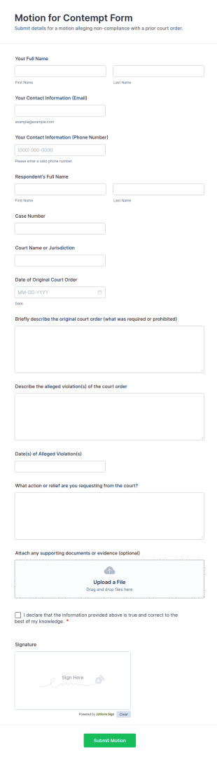 Motion For Contempt Form Template