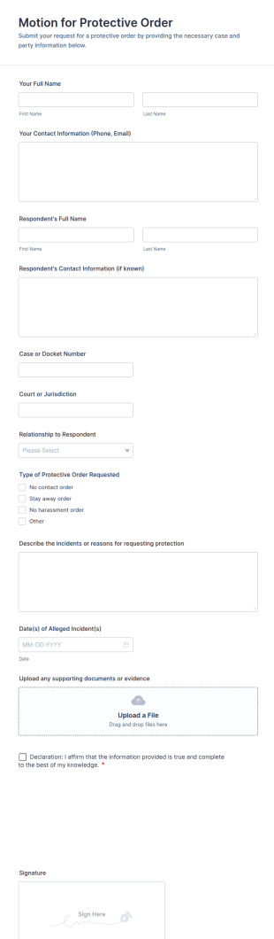 Motion For Protective Order Form Template